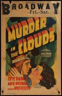 2p359 MURDER IN THE CLOUDS WC 1934 romantic art of pilot Lyle Talbot & pretty stewardess Ann Dvorak!