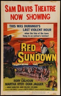 2p377 RED SUNDOWN WC 1956 great western art of cowboy Rory Calhoun, Martha Hyer & Dean Jagger!