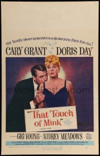 2p400 THAT TOUCH OF MINK WC 1962 great close up art of Cary Grant nuzzling Doris Day's shoulder!
