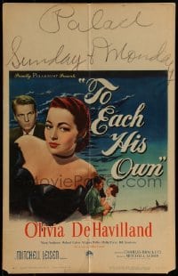 2p404 TO EACH HIS OWN WC 1946 great close up art of pretty Olivia de Havilland & John Lund!