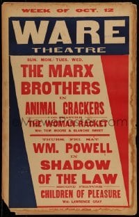2p412 WARE THEATRE local theater WC 1930 The Marx Brothers in Animal Crackers, Shadow of the Law!