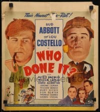 2p414 WHO DONE IT WC 1942 detectives Bud Abbott & Lou Costello, both with Sherlock hats & pipes!