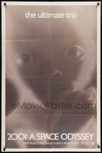 2r012 2001: A SPACE ODYSSEY 1sh R1974 Stanley Kubrick, image of star child, thin border design!