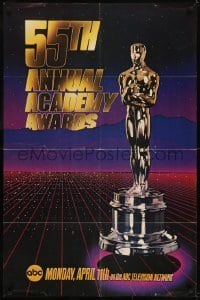 2r015 55TH ANNUAL ACADEMY AWARDS 1sh 1983 cool image of the golden Oscar statuette over city!