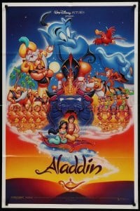 2r035 ALADDIN DS 1sh 1992 Walt Disney Arabian fantasy cartoon, Calvin Patton art of cast!