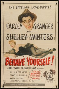 2r108 BEHAVE YOURSELF 1sh 1951 art of sexy Shelley Winters by Alberto Vargas!
