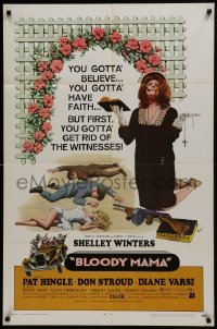 2r144 BLOODY MAMA 1sh 1970 Roger Corman, AIP, crazy Shelley Winters w/Bible and tommy gun!