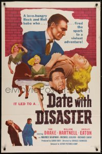 2r268 DATE WITH DISASTER 1sh 1958 love-hungry rock & roll babe Shirley Eaton fired the spark!