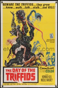 2r274 DAY OF THE TRIFFIDS 1sh 1962 classic English sci-fi horror, cool art of monster with girl!