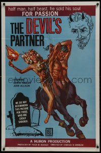2r296 DEVIL'S PARTNER 1sh 1961 great artwork of sexy Jean Allison riding centaur man, black magic!