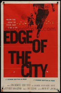 2r344 EDGE OF THE CITY 1sh 1956 unusual Saul Bass art with man running out of the frame!