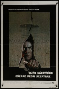 2r354 ESCAPE FROM ALCATRAZ 1sh 1979 cool artwork of Clint Eastwood busting out by Lettick!
