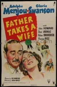 2r379 FATHER TAKES A WIFE style A 1sh 1941 great close up art of Gloria Swanson & Adolphe Menjou!