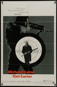 2r437 GET CARTER 1sh 1971 cool image of Michael Caine holding shotgun!