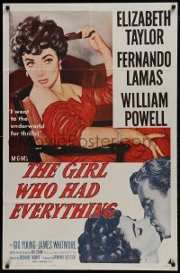 2r442 GIRL WHO HAD EVERYTHING 1sh R1962 sexy Liz Taylor goes to the underworld for thrills!