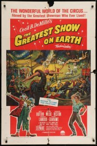 2r467 GREATEST SHOW ON EARTH style A 1sh R1961 Cecil B. DeMille circus classic, Charlton Heston!