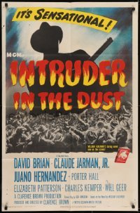 2r553 INTRUDER IN THE DUST 1sh 1949 William Faulkner, silhouette of man with rifle over huge crowd!