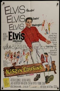 2r577 KISSIN' COUSINS 1sh 1964 cool art of hillbilly Elvis Presley, feudin', lovin', swingin'!