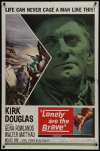 2r615 LONELY ARE THE BRAVE 1sh 1962 Kirk Douglas classic, different art of him shooting helicopter!