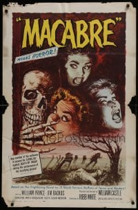 2r633 MACABRE 1sh 1958 William Castle, Besser art of skeleton & screaming babes in graveyard!