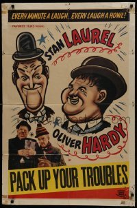 2r723 PACK UP YOUR TROUBLES 1sh R1940s wacky different artwork of Laurel & Hardy!