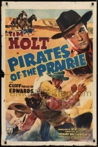2r743 PIRATES OF THE PRAIRIE 1sh 1942 cool artwork of fighting cowboy Tim Holt!