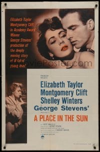2r745 PLACE IN THE SUN 1sh R1959 Montgomery Clift, sexy Elizabeth Taylor, Shelley Winters
