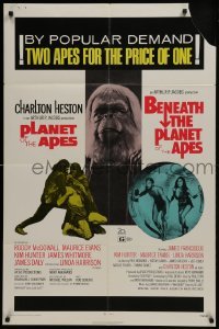 2r746 PLANET OF THE APES/BENEATH THE PLANET OF THE APES 1sh 1971 2 apes for the price of 1!
