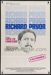 2r769 RICHARD PRYOR: LIVE IN CONCERT 1sh 1979 uncensored, cool portrait artwork of the legend!