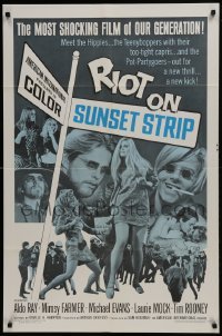 2r772 RIOT ON SUNSET STRIP 1sh 1967 hippies with too-tight capris, crazy pot-partygoers!