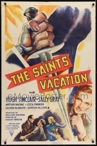 2r790 SAINT'S VACATION style A 1sh 1941 Hugh Sinclair in the title role, cool artwork of dagger!