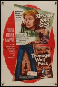2r887 TEENAGE BAD GIRL/TEENAGE WOLF PACK 1sh 1957 crazed delinquents, terrorists & love-nesters!