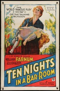 2r891 TEN NIGHTS IN A BARROOM style B 1sh 1931 cool artwork of Farnum carrying little girl!