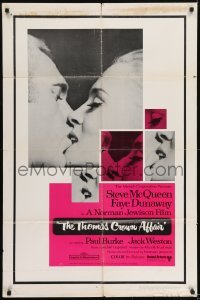 2r901 THOMAS CROWN AFFAIR 1sh 1968 best kiss close up of Steve McQueen & sexy Faye Dunaway!