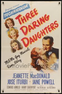 2r905 THREE DARING DAUGHTERS 1sh 1948 Jeanette MacDonald, Jane Powell, Jose Iturbi, MGM musical!