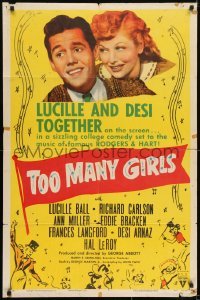 2r924 TOO MANY GIRLS style A 1sh R1952 different image of Lucille Ball & Desi Arnaz together!
