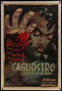 2s057 BLACK MAGIC linen Argentinean 1949 cool Aniram art of hypnotist Orson Welles as Cagliostro!