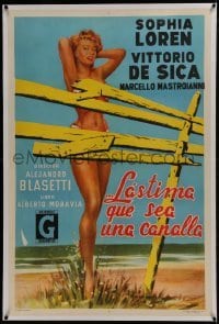 2s061 TOO BAD SHE'S BAD linen Argentinean 1954 Sophia Loren in bikini seems naked behind broken fence!