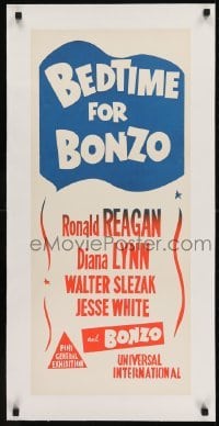 2s034 BEDTIME FOR BONZO linen Aust daybill R1960s Ronald Reagan & Diana Lynn, colorful design!