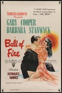 2s162 BALL OF FIRE linen 1sh 1941 art of Gary Cooper & sexy Barbara Stanwyck, Howard Hawks, rare!