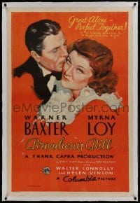 2s176 BROADWAY BILL linen style B 1sh 1934 Frank Capra, art of Warner Baxter & Myrna Loy, rare!