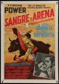 2s035 BLOOD & SAND linen Colombian poster 1942 great art of matador, Tyrone Power & Rita Hayworth!