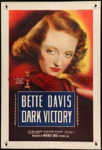 2s195 DARK VICTORY linen 1sh 1939 super close portrait of Academy Award Winner Bette Davis, rare!