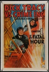 2s200 DICK TRACY VS. CRIME INC. linen chapter 1 1sh 1941 art of Byrd in plane, serial, Fatal Hour!