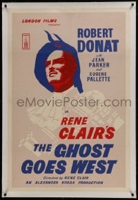 2s118 GHOST GOES WEST linen English 1sh R1950s art of Robert Donat, directed by Rene Clair, rare!