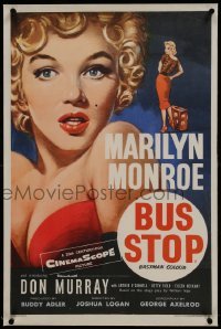 2s086 BUS STOP linen English double crown 1956 wonderful Tom Chantrell art of sexy Marilyn Monroe!