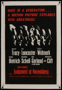 2s088 JUDGMENT AT NUREMBERG linen English double crown 1961 Tracy, Garland, Lancaster, Dietrich