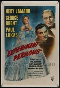 2s215 EXPERIMENT PERILOUS linen 1sh 1944 Jacques Tourneur, art of Hedy Lamarr, George Brent & Lukas!
