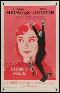 2s226 FUNNY FACE linen 1sh 1957 art of Audrey Hepburn close up & full-length + Fred Astaire!