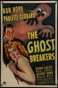 2s229 GHOST BREAKERS linen 1sh 1940 great art of Bob Hope, Paulette Goddard & wacky spooky ghost!